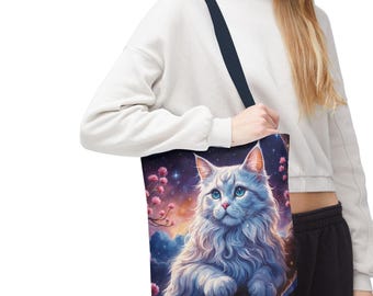 猫の銀河の星座 - 再利用可能なショッピングリネン風トートバッグ