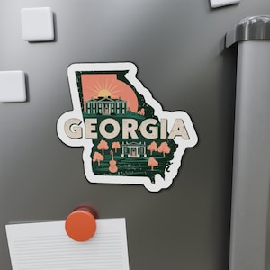 Vintage Georgia State Iconic Symbols Die-Cut Magnets, Retro Fridge Magnets, Souvenir Gift