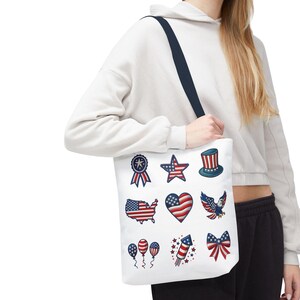 Patriotic Tote Bag Embroidery Effect, USA Independence Day Essentials, Americana Carry-All, Red White Blue Tote, 4th of July