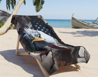 American Eagle Patriotic Beach Towel, USA Flag 3D Effect Towel, Summer Pool Towel, Independence Day Gift, Patriotic Decor, Fourth of July