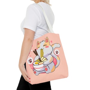 Kawaii Cat Tote Bag: Ramen Kitty Reusable Shopping Bag