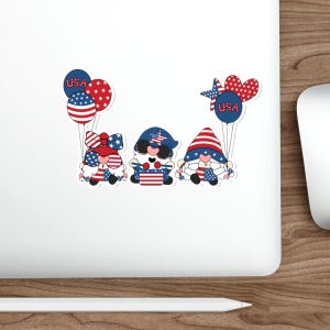 Funny Gnomes USA Water-resitant Die-Cut Stickers - Quirky Decals for Laptops, Water Bottles