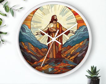 Horloge murale Jésus-Christ effet vitrail - Déco religieuse