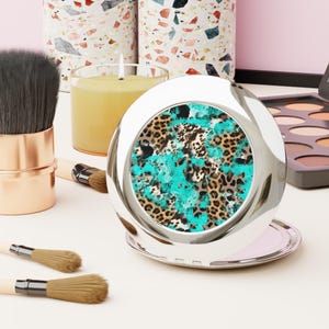 Chic Leopard Print Compact Travel Mirror, Stylish Makeup Accessory, Pocket-Sized Beauty Must-Have, Gift for Her, Travel Essential