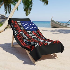 Florida Beach Towel, American Flag, Patriotic Towel, USA Flag Beach Blanket, Coastal Home Decor, Gift for USA Lover
