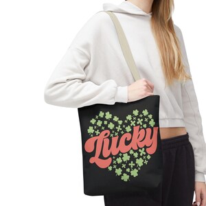Retro St Patrick&#39;s Day Tote Bag: Lucky Clover Heart Purse