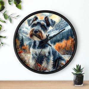 Schnauzer Dog Wall Clock: Winter Mountain Decor