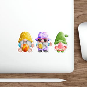 Gnomes Beach Die-Cut Stickers, Waterproof Sticker, Humorous Gnome Decals, Outdoor Stickers, Laptop Decals, Summer Vibes