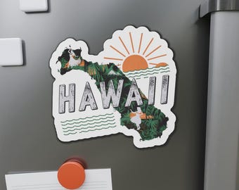 Hawaii State Map & Landmarks Collage Fridge Magnet - Collectible Souvenir