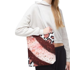 Chic Glitter Tote Bag, Leopard Print Tote, Reusable Shopping Bag, Fashionable Carryall, Eco-Friendly Gift, Tote Lover Gift
