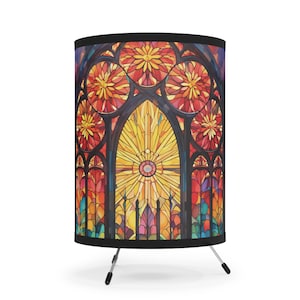 Stained Glass Effect Tripod Lamp: Colorful Boho Home Decor