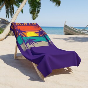 Beach Towel, Beach Life, Retro Sunset, Palm Trees, Ocean Towel, Tropical Beach Blanket, Summer Towel, Vacation Towel