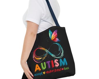 Autism Awareness Tote Bag, Acceptance Support Gift, Understanding Love Butterfly Shopping Bag, Autism Mom, Autism Gift