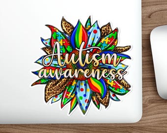 Autism Awareness Leopard Sunflower Die-Cut Stickers, Water-resistant Stickers, Laptop Decals, Stickers, Vinyl Stickers