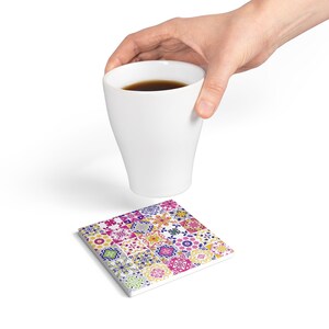 Colorful Mosaic Effect Ceramic Coaster Set, Decorative Drink Coaster, Home Bar Accessory, Housewarming Gift, Summer Decor