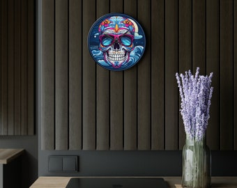 Sugar Skull Sunglasses Waves Moon - Acrylic Wall Clock