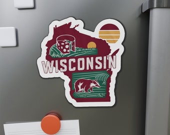 Wisconsin State Die-Cut Magnets, Wisconsin Souvenir, Fridge Magnets, State Pride Gifts, Travel Theme Decor, Iconic Symbols, Retro Vintage