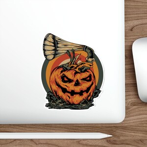 Vintage Halloween Die-Cut Stickers, Scary Pumpkin Stickers, Music Player Stickers, Retro Decals, Spooky Seasonal Decor