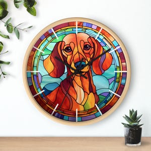 Dachshund Dog Wall Clock: Stained Glass Effect, Silent Home Decor