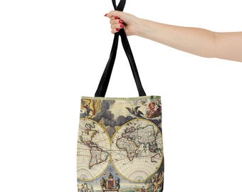Vintage World Map Tote Bag, Travel Tote, Eco-Friendly Bag, Shopping Bag, Gift for Traveler, Old Map Design