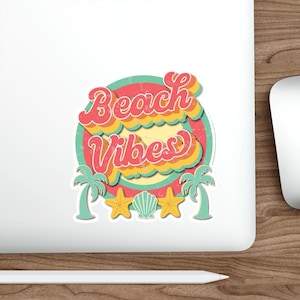 Beach Vibes Die-Cut Stickers,  Retro Vintage, Scrapbooking, Journaling, Laptop Decals, Water Bottles, Car Decals