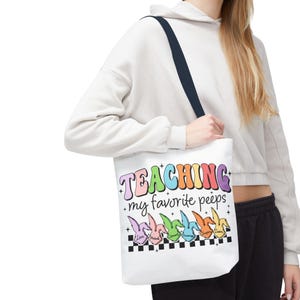 Teaching My Favorite Pees Retro Vintage Tote Bag,Teacher Gift, School Bag, Book Lover, Grocery Bag, Shoulder Bag