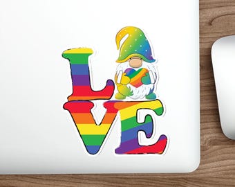 Love Gnome Pride Die-Cut Stickers, Water resistant Stickers, Laptop Decals, Scrapbooking Stickers, Cute Gnome Stickers, LGBTQ+ Pride