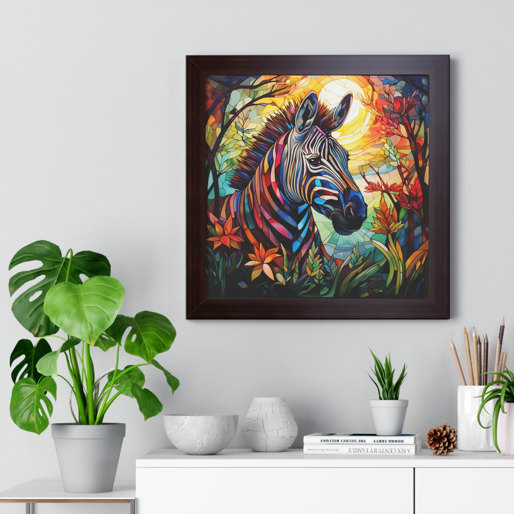 鮮やかなシマウマの額入り横長ポスター｜カラフルな動物アート - Etsy 日本