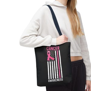 Draagtas borstkanker, tas met roze lint, cadeau voor kankeroverlevende, draagtas Amerikaanse vlag