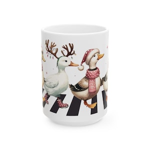 Funny Ducks Christmas Celebration Ceramic Mug, Holiday Coffee Cup, Festive Tea Mug, Quirky Xmas Gift, Cute Animal Drinkware