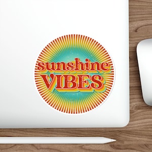 Sunshine Vibes Die-Cut Stickers, Retro Aesthetic, Positive Energy, Laptop Decor, Gifts for Friends, Summer Fun