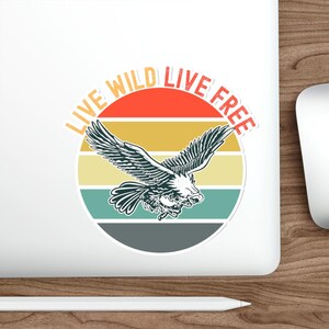 Retro Sunset Eagle Stickers, Water-resistant Die-Cut Decals, Live Wild Live Free Decals, Flying Eagle Stickers, Outdoor Adventure Stickers,