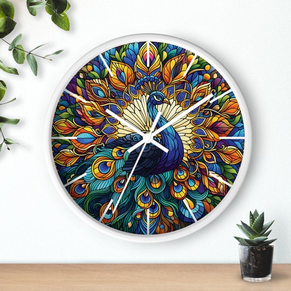 Majestic Peacok Faux Staind Glass - Premium Silent Wall Clock