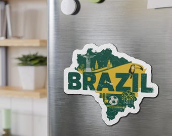 Magnets découpés Brésil, Décoration souvenir pour réfrigérateur, Cadeau de voyage, Décoration de cuisine d&#39;Amérique du Sud, Drapeau brésilien