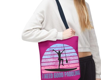 Retro Sunset Paddle Board Tote Bag: Beach Travel Shoulder Bag
