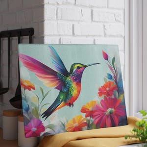 Hummingbird Glass Cutting Board, Floral Kitchen Decor, Nature Lover Gift, Flower Design, Bird Lover Gift