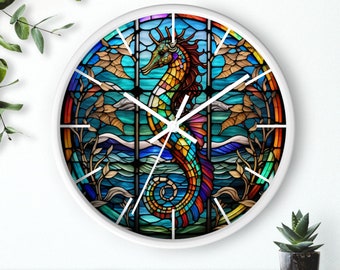 Seahorse Faux Stained Glass Art - Premium Silent Wall Clock