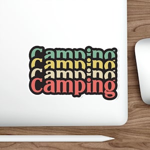 Camping Retro Die-Cut Stickers, Outdoor Adventure Stickers, Water-Resistant Decals, Travel Stickers for Water Bottles and Laptops