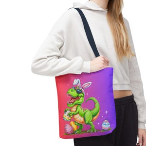 Dinosaur T-Rex Easter Tote Bag: Bunny Dino Egg Hunt Shopping Bag