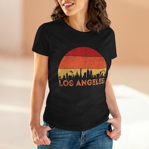 Los Angeles Cityscape Women&#39;s Tee, Retro Sunset Shirt, City Skyline T-shirt, Vintage Graphic Tee, Urban Apparel, Travel Shirt