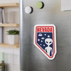 Nevada State Ovni Die-Cut Magnet, Unique Home Decor, Fridge Magnet, Gift for UFO Enthusiasts, Cryptid Lovers, Alien Believers, Area 51 Fans