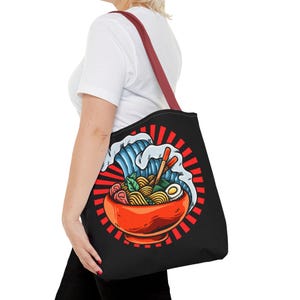 Ramen Waves Tote Bag, Japanese Noodle Soup Carryall, Foodie Grocery Bag, Asian Cuisine Shoulder Tote, Unique Food Lover