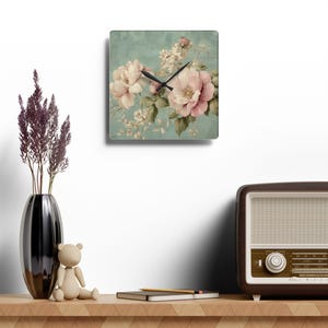 Reloj de pared con diseño floral romántico vintage, reloj acrílico, decoración floral para el hogar, regalo único, reloj de pared de estilo rústico, reloj Shabby Chic