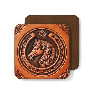 Horseshoe Horse 3D Effect Hardboard Coaster, Drink Coaster, Home Decor, Gift for Horse Lovers, Western Theme Coaster