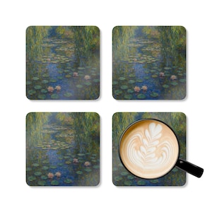 Artistic Cork Coaster Set with Lily Pad Design, Eco-Friendly Drink Coasters, Coffee Table Decor, Housewarming Gifts, Nature Inspired