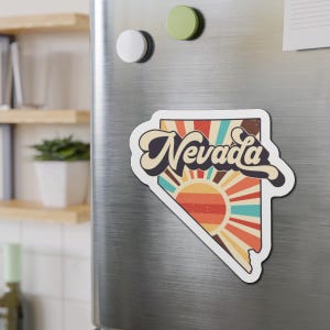Nevada State Magnet: Retro Sunrise Design, Kitchen Decor