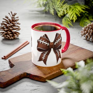 Football Bow Mug: Game Day Coffee Mug, Sports Lover Gift