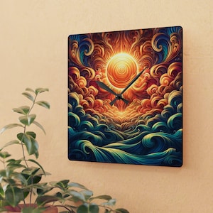 Bohemian Sun Wall Clock, Colorful Acrylic Decor, Modern Home Accent, Unique Gift for Friends, Living Room, Office, Bright Atmosphere