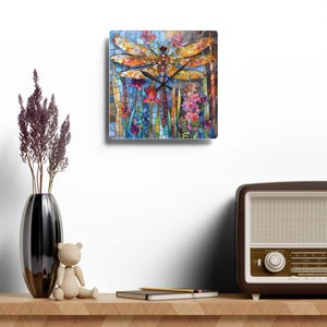 Stained Glass Effect Dragonfly Clock: Colorful Acrylic Wall Art