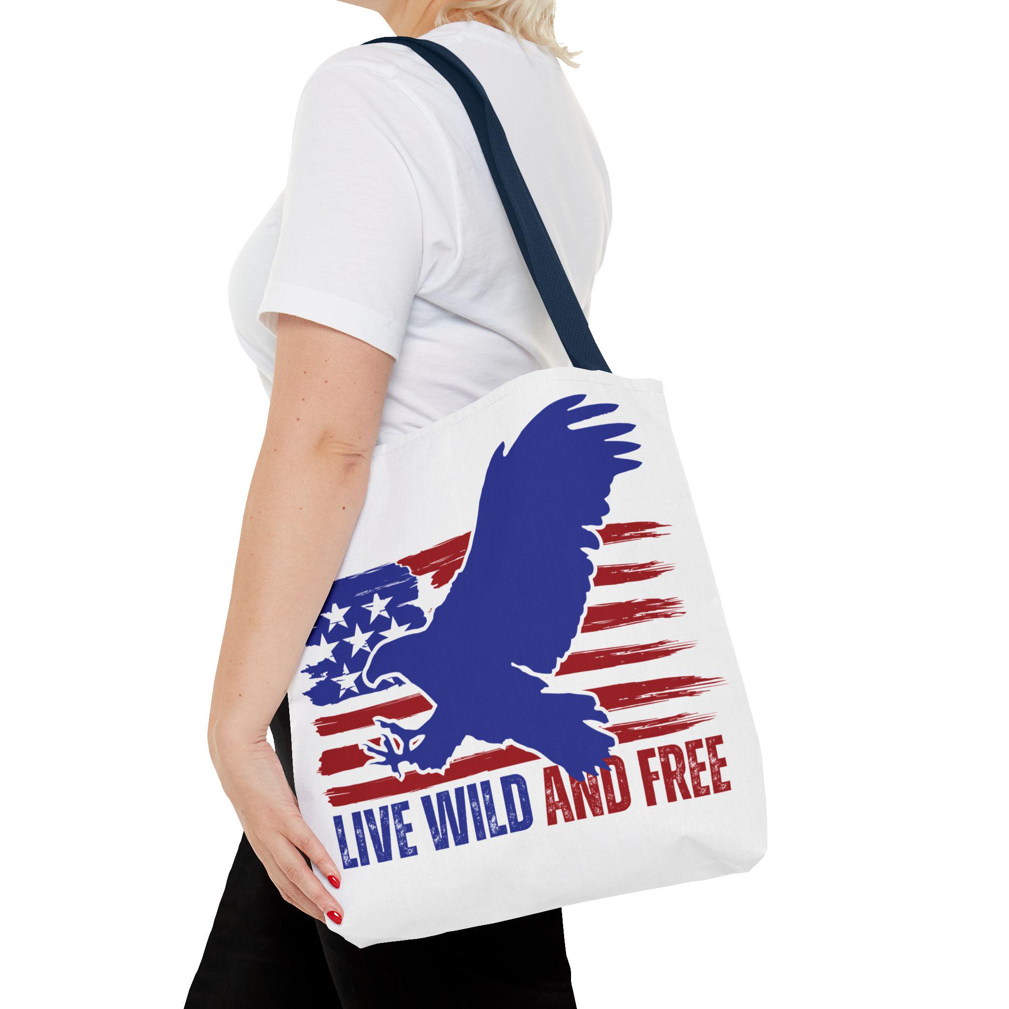 Live Wild and Free Eagle Tote Bag, Eco-Friendly Shopping Bag, Adventure Tote, Camping Gift, Patriotic Eagle Design, Everyday Use